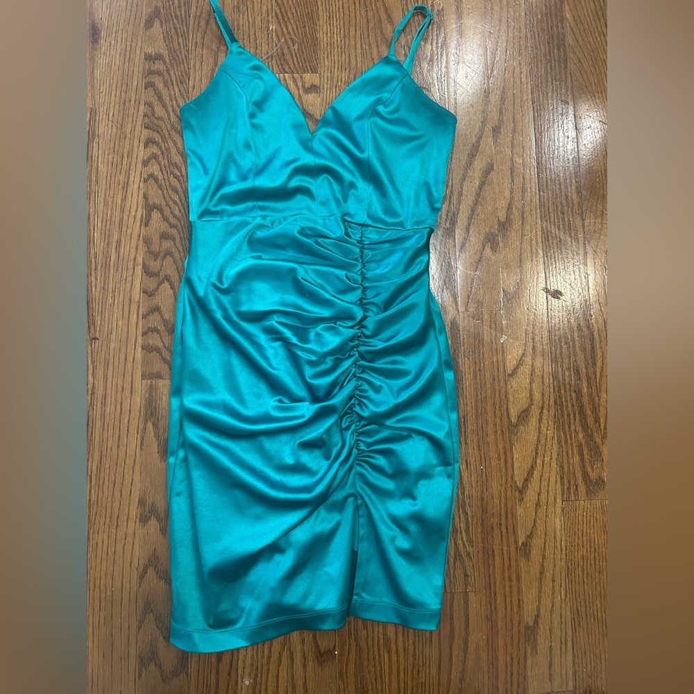 Emerald Sundae Strapless Teal Dress